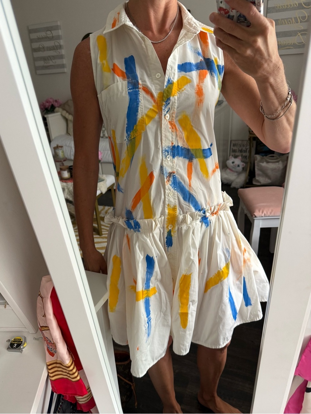 Avant Garde Painterly Brush Stroke Dress Drop Waist Bubble Hem Wearable Art - Picture 2 of 12